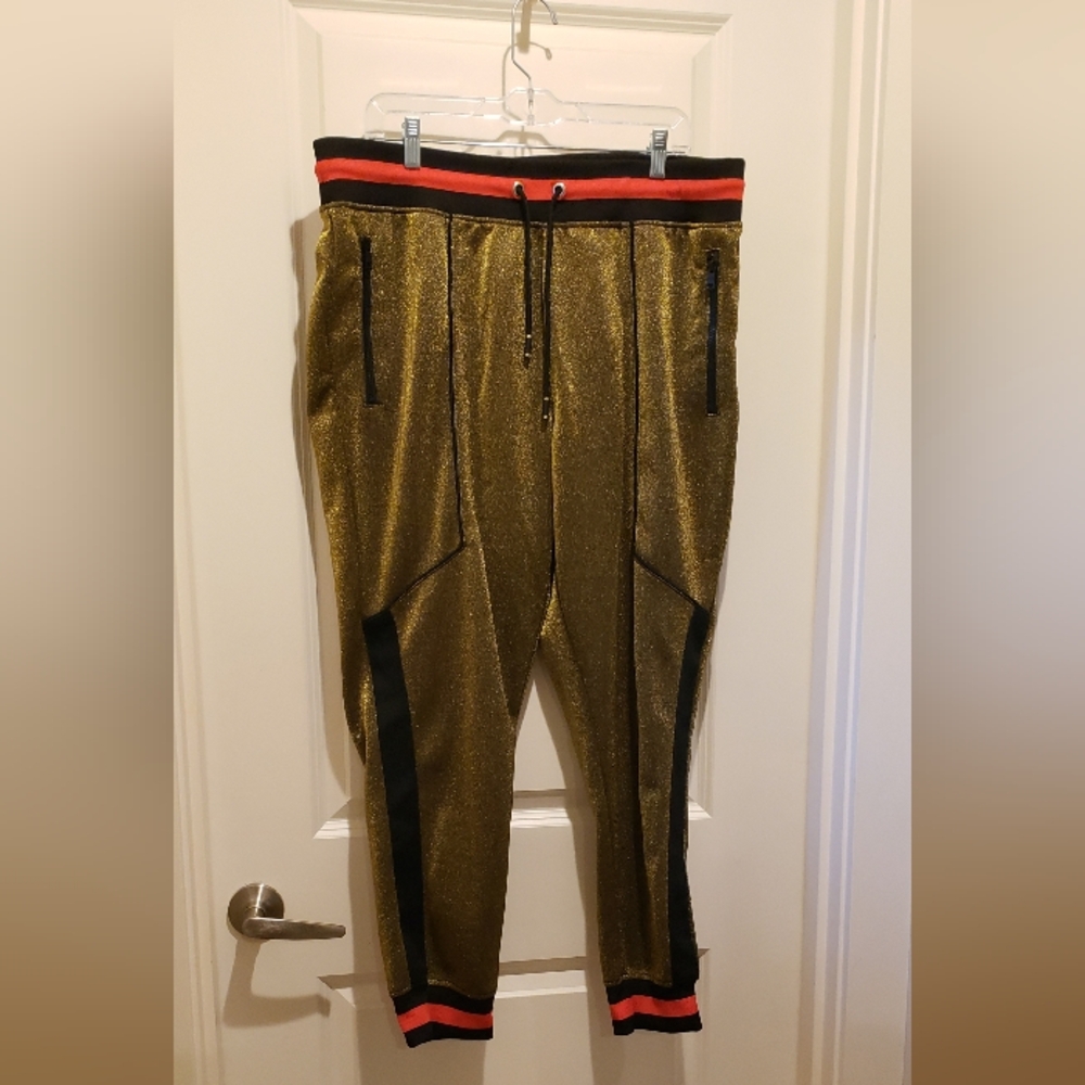Michael Kors Gold Pull On Pants With Red and Black Trim